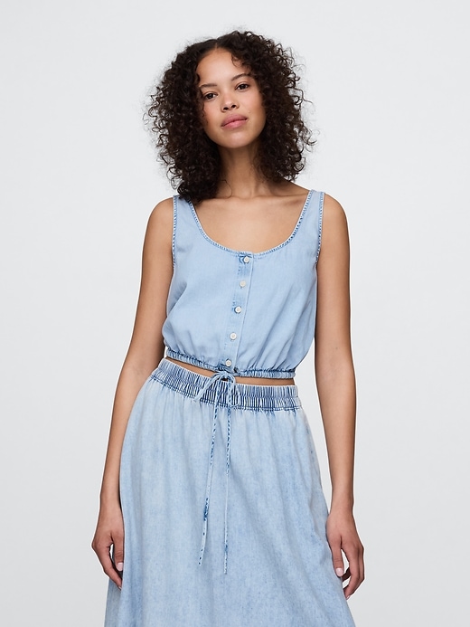 Image number 1 showing, Denim Cinched-Hem Crop Top