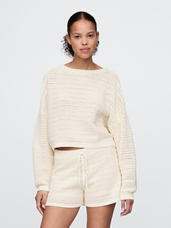 Crochet Cropped Boatneck Sweater
