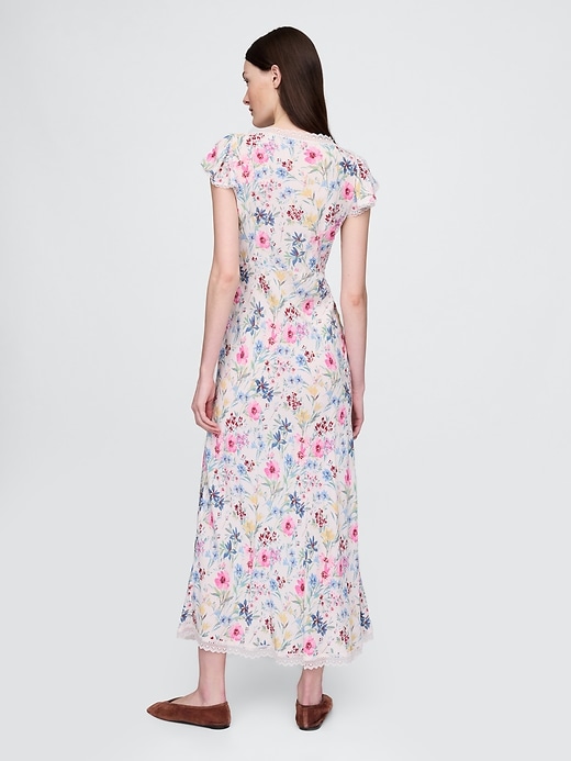 Image number 2 showing, Lace-Trim V-Neck Crepe Maxi Dress