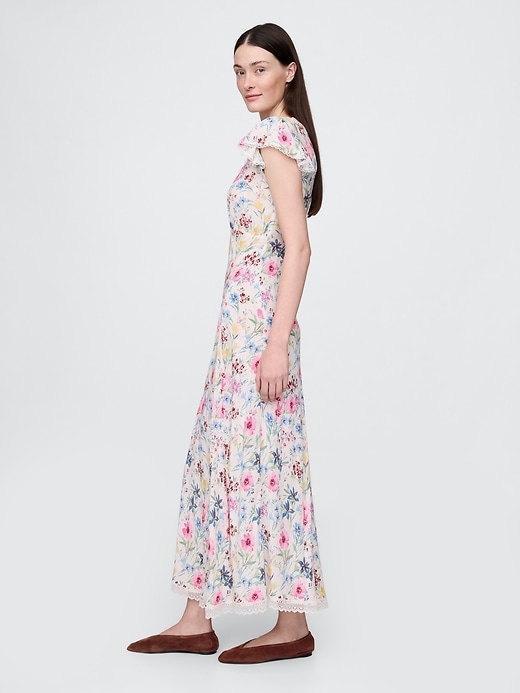 Image number 3 showing, Lace-Trim V-Neck Crepe Maxi Dress
