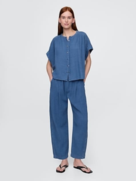 Cotton Gauze Denim Easy Barrel Pants