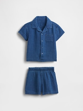 Baby Crinkle Gauze Denim Outfit Set