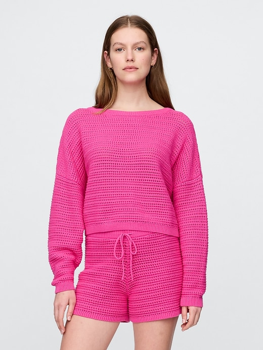 Image number 1 showing, Crochet Boatneck Crop Sweater