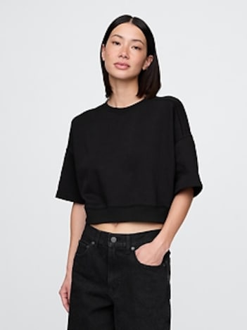VintageSoft Cropped Elbow-Sleeve Sweatshirt