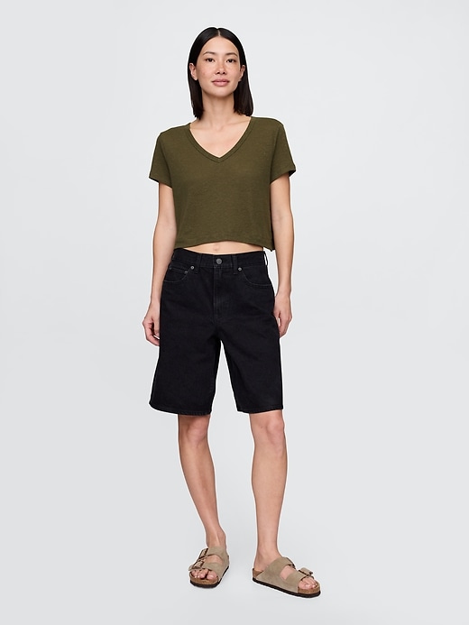 Image number 2 showing, Linen-Blend V-Neck Crop T-Shirt