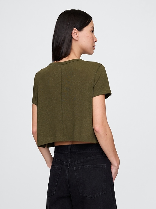 Image number 3 showing, Linen-Blend V-Neck Crop T-Shirt