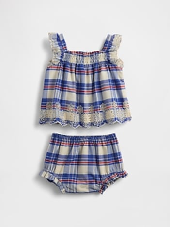 Baby Poplin Eyelet-Hem Outfit Set