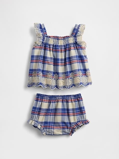 Baby Poplin Eyelet-Hem Outfit Set