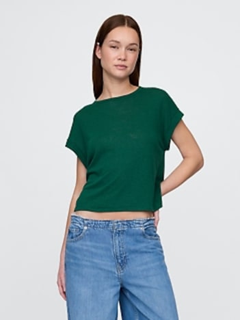 Linen-Blend Roll-Cuff T-Shirt