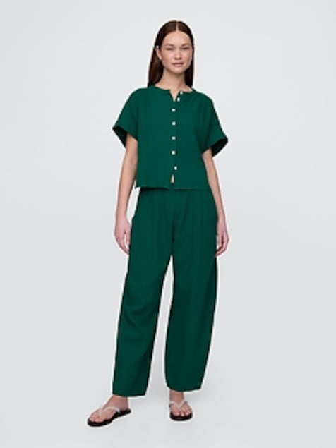 Cotton Gauze Easy Barrel Pants