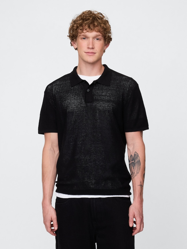 Textured Crochet Polo Shirt