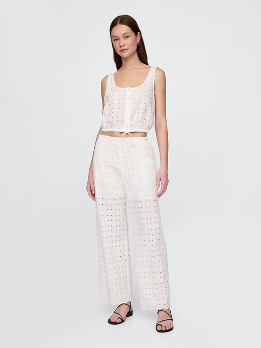 Image number 1 showing, Mid Rise Eyelet Easy Wide-Leg Pants