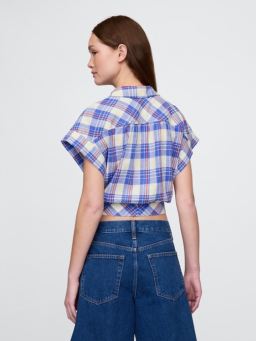 Image number 3 showing, Linen-Blend Tie-Front Crop Shirt