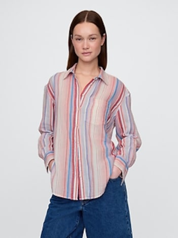 Crinkle Gauze Button-Down Shirt