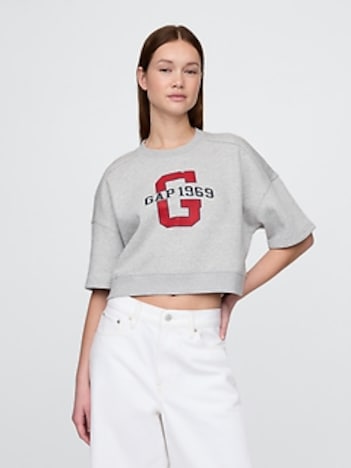VintageSoft Cropped Elbow-Sleeve Sweatshirt