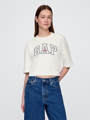VintageSoft Cropped Elbow-Sleeve Sweatshirt