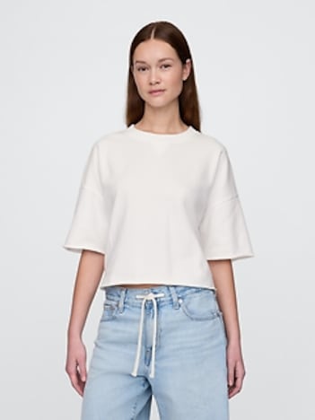 French Terry Cropped Rolled Hem Sweatshirt