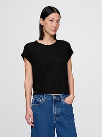 Linen-Blend Roll-Cuff T-Shirt