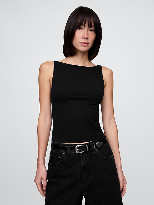 Image number 1 showing, CloseKnit Jersey Boatneck Crop Tank Top