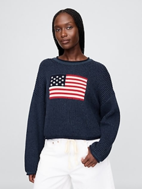 100% Cotton Cropped Oversized Americana Rib Sweater
