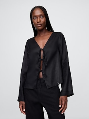 100% Linen Tie-Front Shirt