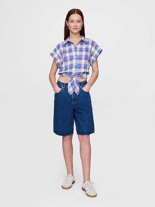 Image number 2 showing, Linen-Blend Tie-Front Crop Shirt
