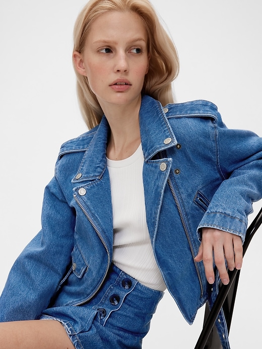 Image number 2 showing, GapStudio Denim Crop Moto Jacket