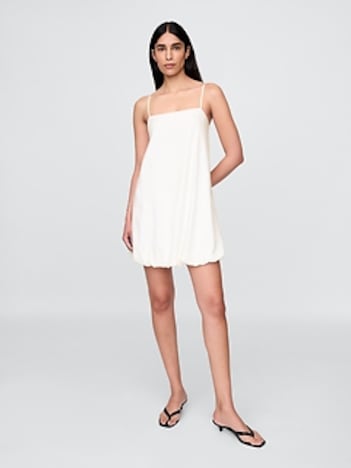 Linen-Blend Mini Bubble Dress