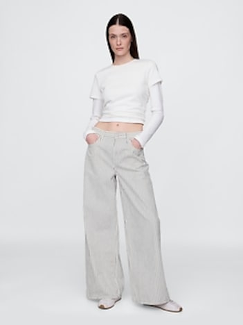 Mid Rise Denim Stripe Baggy Jeans