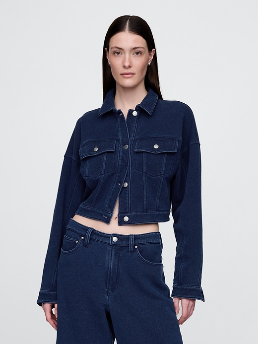 Image number 1 showing, French Terry Icon Denim Crop Jacket