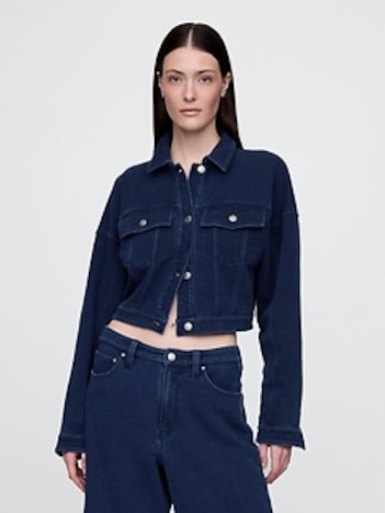 French Terry Cropped Icon Denim Jacket