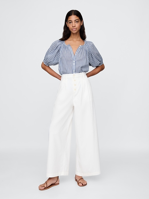 2 of 8 showing, with the color Light blue check of product Gap × DÔEN Gingham Top