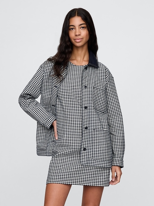 1 of 8 showing, with the color Blue gingham of product Gap × DÔEN Gingham Denim Jacket