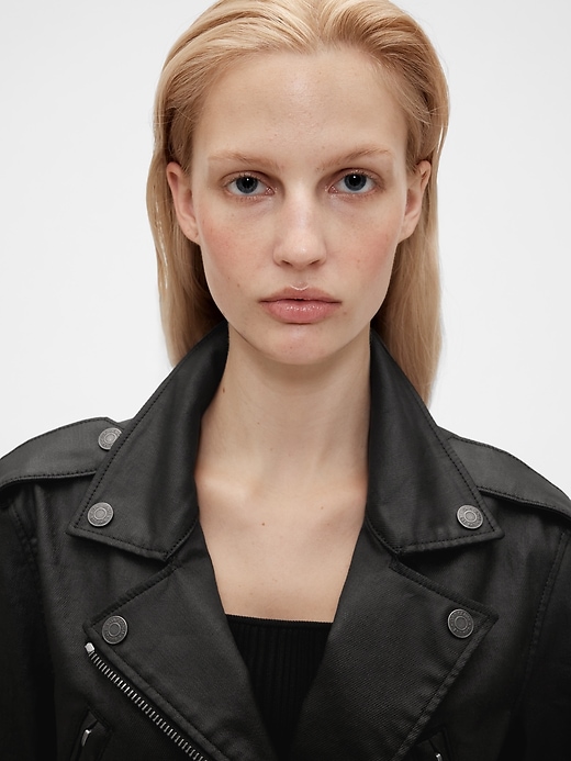 Image number 6 showing, GapStudio Coated Denim Crop Moto Jacket