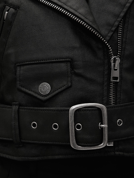 Image number 7 showing, GapStudio Coated Denim Crop Moto Jacket