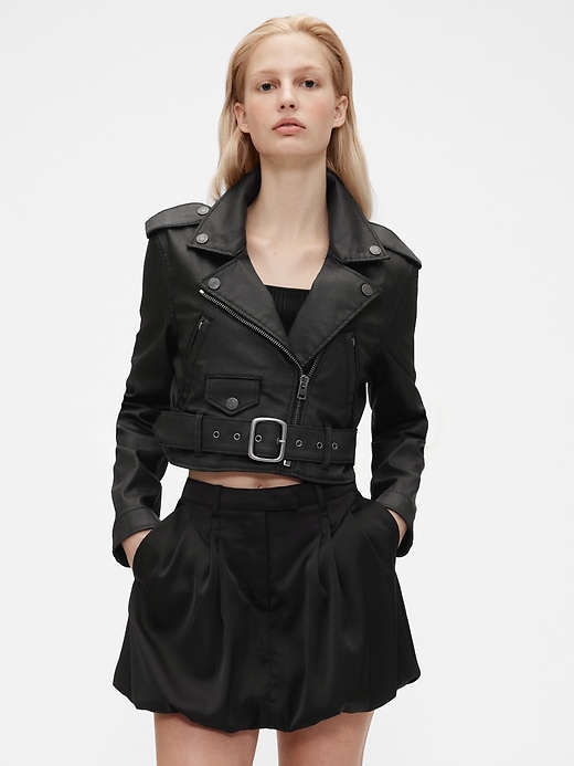 Image number 1 showing, GapStudio Coated Denim Crop Moto Jacket