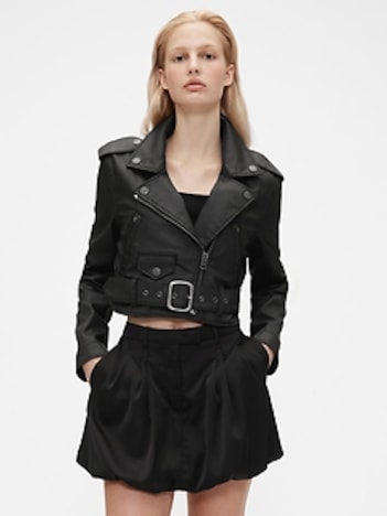GapStudio Coated Denim Cropped Moto Jacket