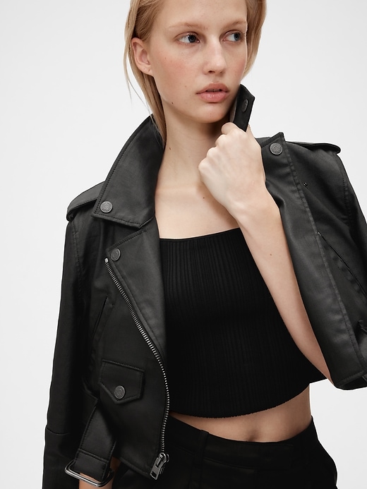 Image number 3 showing, GapStudio Coated Denim Crop Moto Jacket