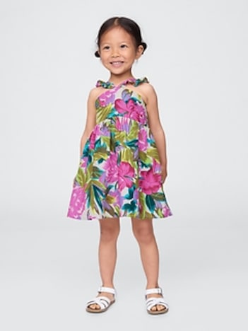 Baby & Toddler Linen-Cotton Flutter V-Neck Dress