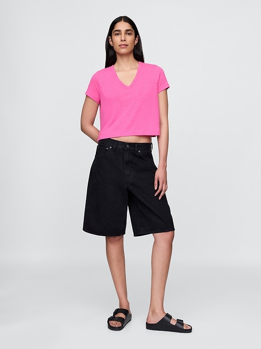 Image number 2 showing, Linen-Blend V-Neck Crop T-Shirt