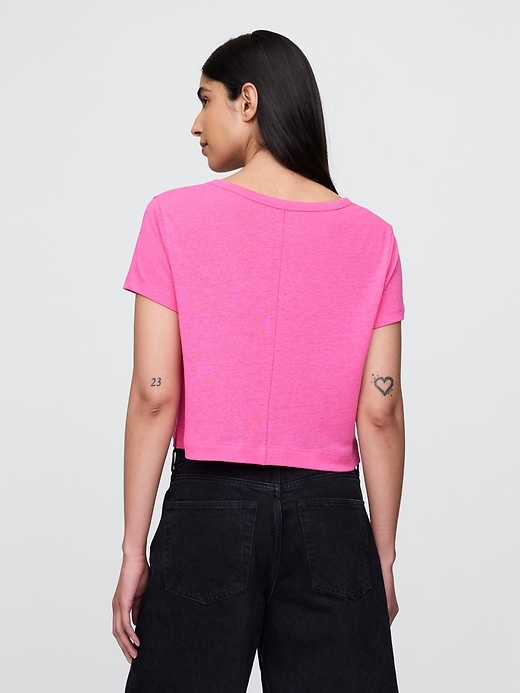 Image number 3 showing, Linen-Blend V-Neck Crop T-Shirt