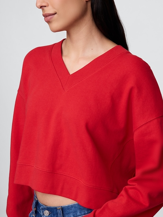 Image number 4 showing, French Terry V-Neck Crop Sweatshirt