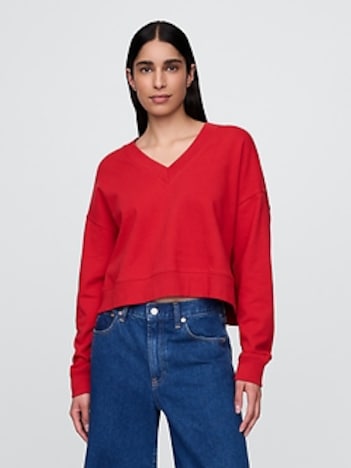 French Terry Cropped V-Neck Sweatshirt