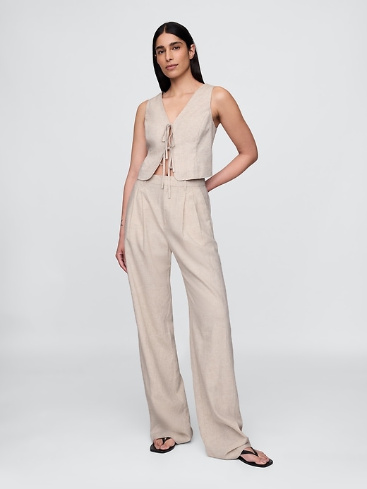 Image number 2 showing, Linen-Blend Tie-Front Crop Vest