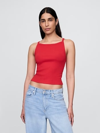 Modern Apron-Neck Crop Tank Top