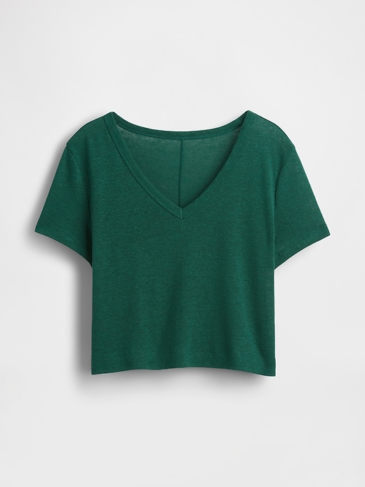 Image number 5 showing, Linen-Blend V-Neck Crop T-Shirt