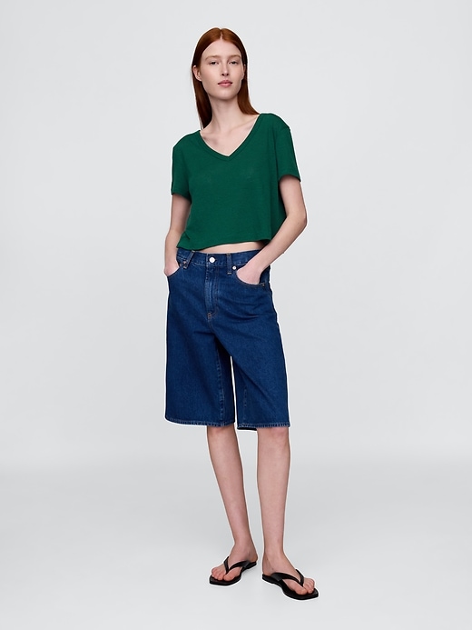 Image number 2 showing, Linen-Blend V-Neck Crop T-Shirt