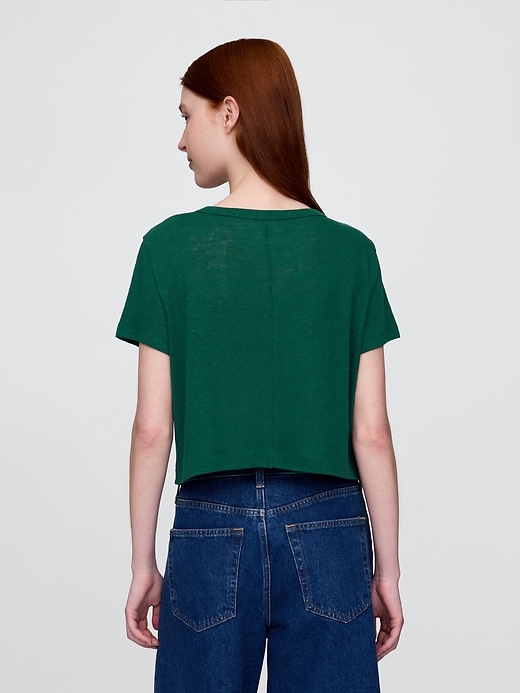 Image number 3 showing, Linen-Blend V-Neck Crop T-Shirt