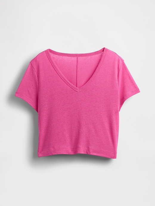 Image number 5 showing, Linen-Blend V-Neck Crop T-Shirt