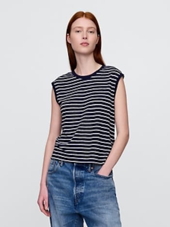 Linen-Blend Crewneck Shell Tank Top